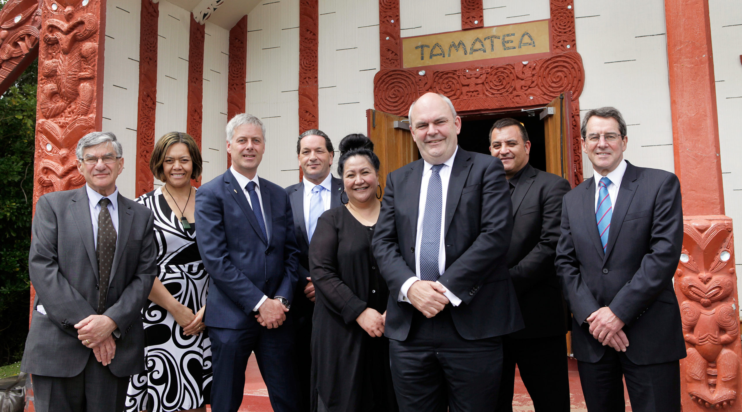 Hon Steven Joyce and guests at Otakou marae