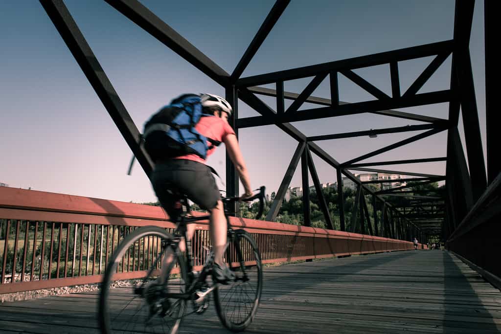 Cycling across bridge